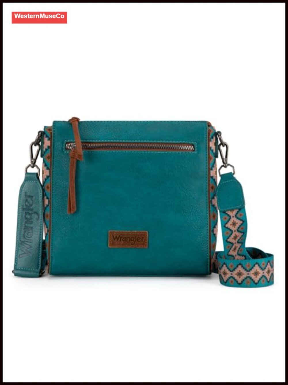 Aztec Patchwork Crossbody Bag PU Leather Multi-Zip Shoulder Bag